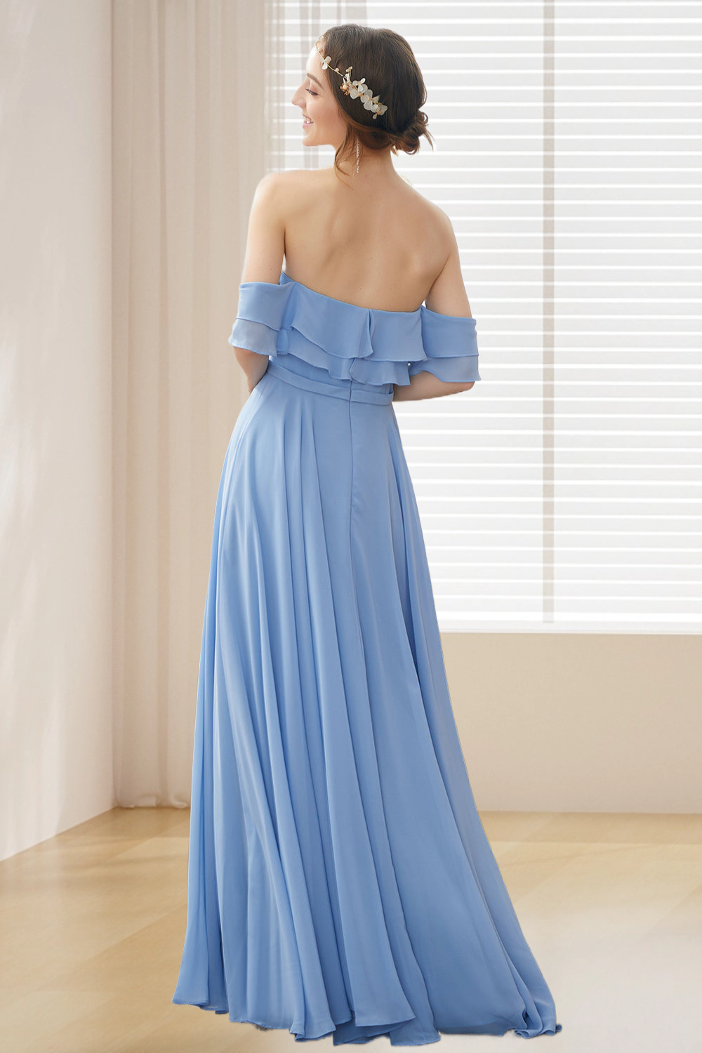 Dressime A Line Off The Shoulder Chiffon Long Bridesmaid Dress dressime