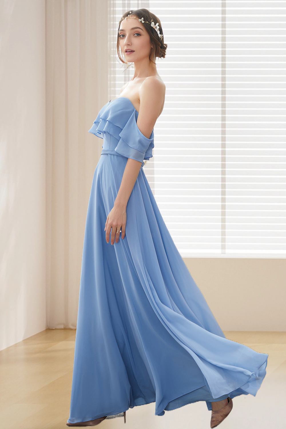 Dressime A Line Off The Shoulder Chiffon Long Bridesmaid Dress dressime