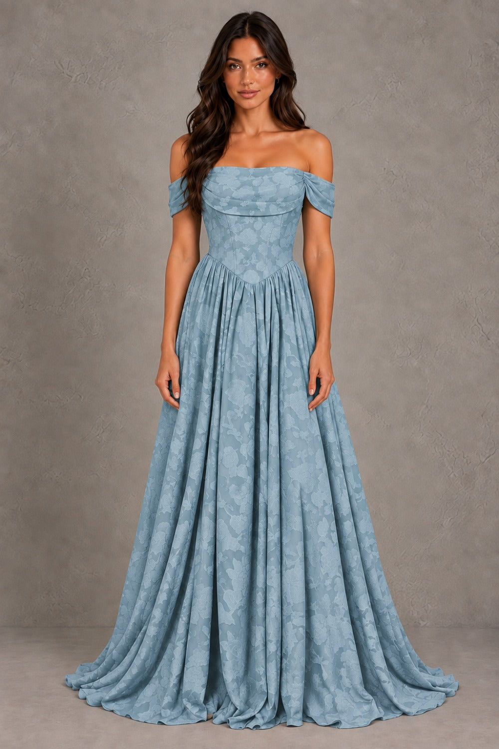 Dressime A Line Off The Shoulder Corset Floral Burnout Long Prom Dresses