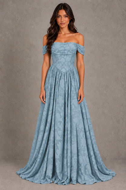 Dressime A Line Off The Shoulder Corset Floral Burnout Long Prom Dresses