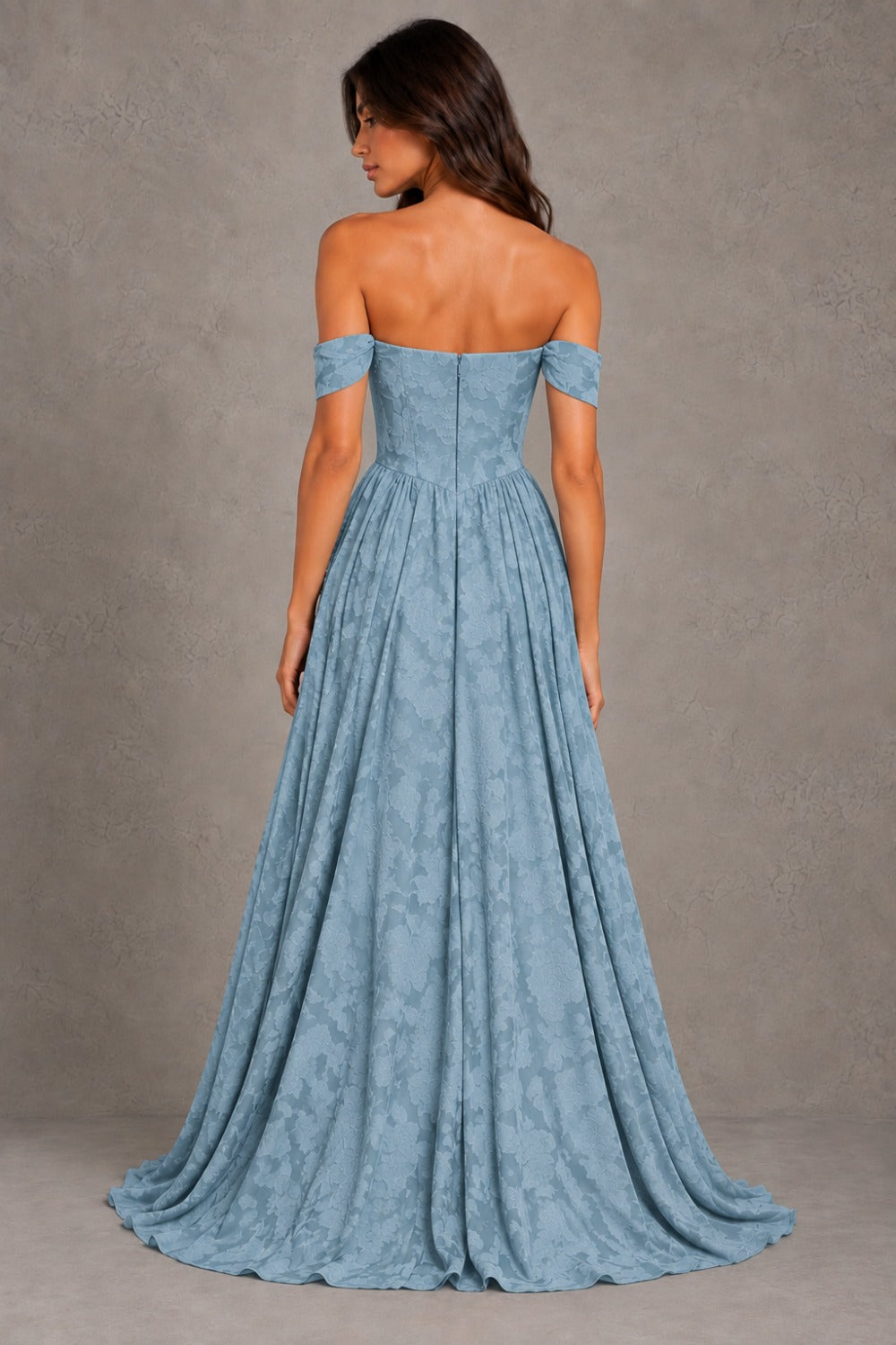 Dressime A Line Off The Shoulder Corset Floral Burnout Long Prom Dresses