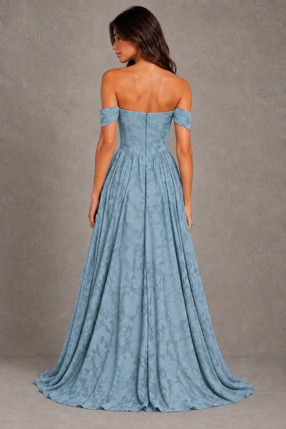 Dressime A Line Off The Shoulder Corset Floral Burnout Long Prom Dresses