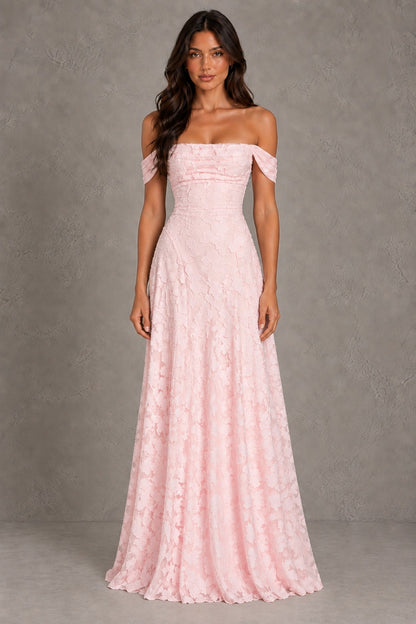 Dressime A Line Off The Shoulder Floral Burnout Long Bridesmaid Dresses