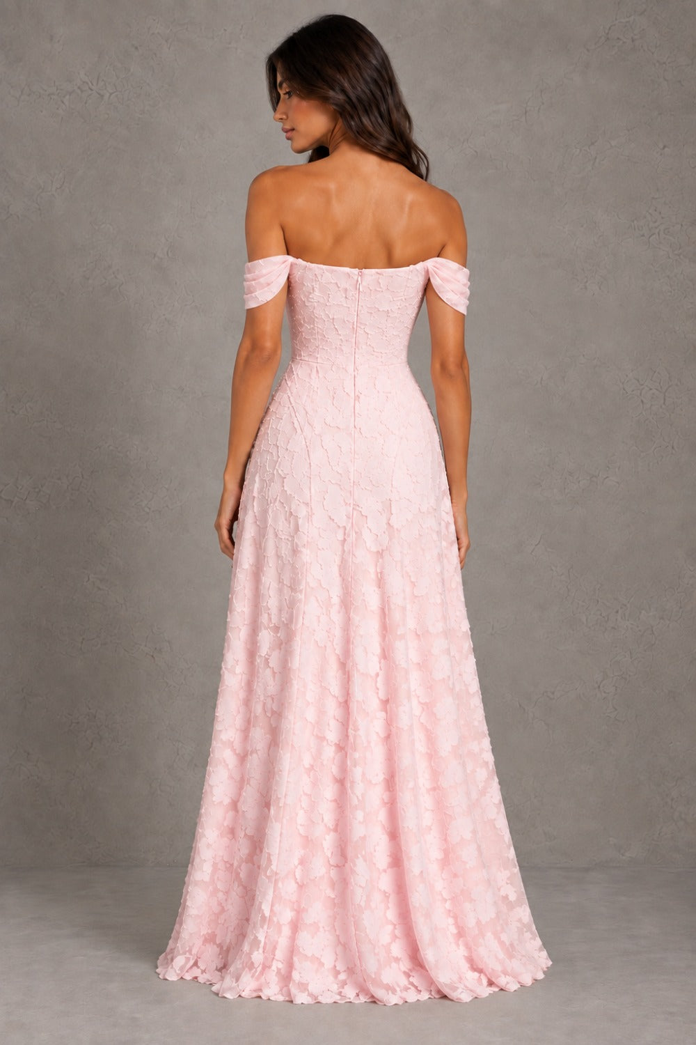 Dressime A Line Off The Shoulder Floral Burnout Long Bridesmaid Dresses