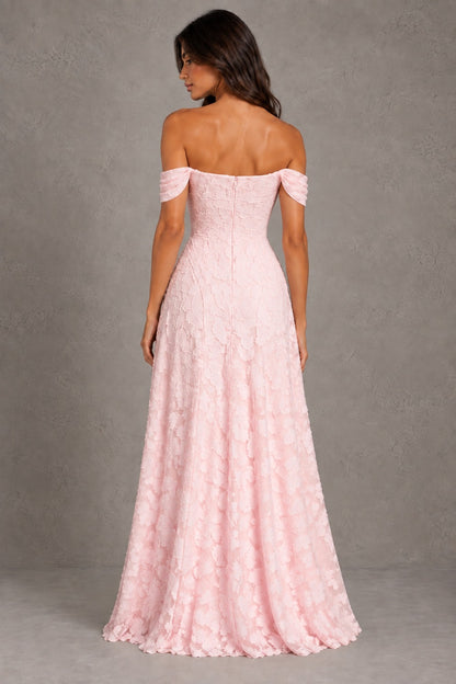 Dressime A Line Off The Shoulder Floral Burnout Long Bridesmaid Dresses