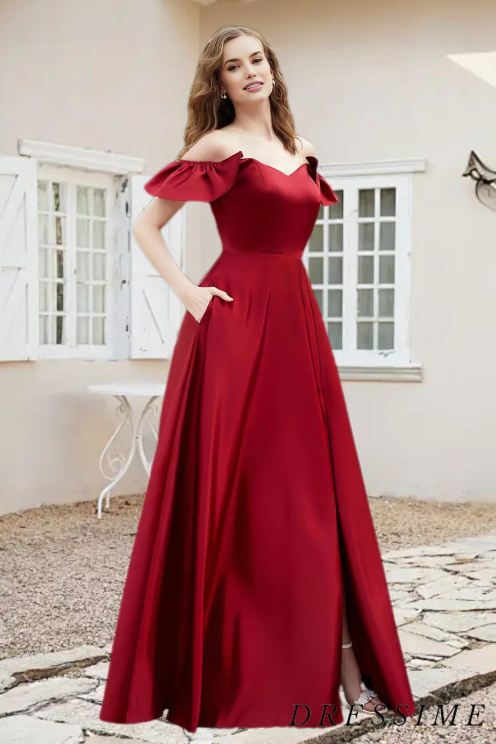 off-the-shoulder satin a-line bridesmaid dress Off Shoulder A-Line Satin Maxi Bridesmaid Dress for Elegant Occasions