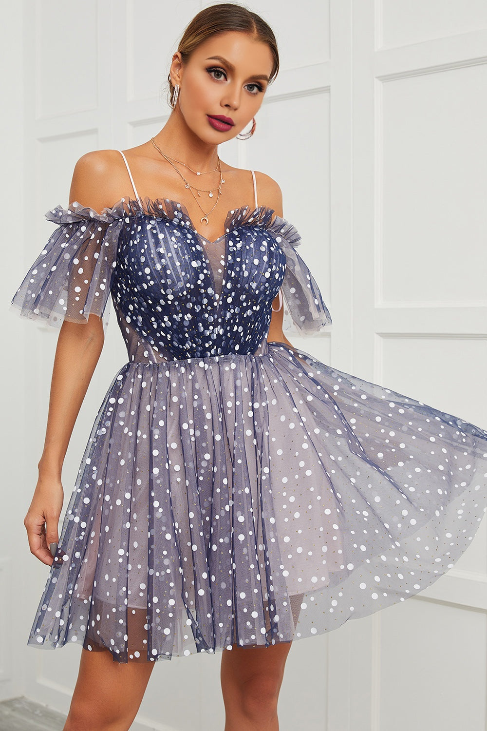 Dressime A Line Off the Shoulder Lace up Cute Tulle Homecoming Dresses dressime Dressime A Line Off the Shoulder Lace up Cute Tulle Homecoming Dresses dressime