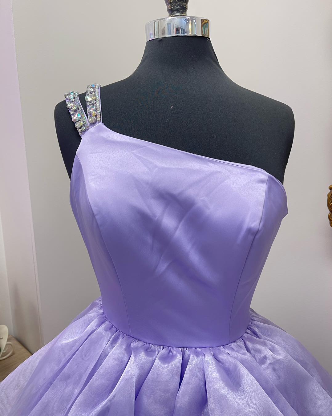 Dressime A Line One Shoulder Satin Tiered Asymmetrical Prom Dress dressime