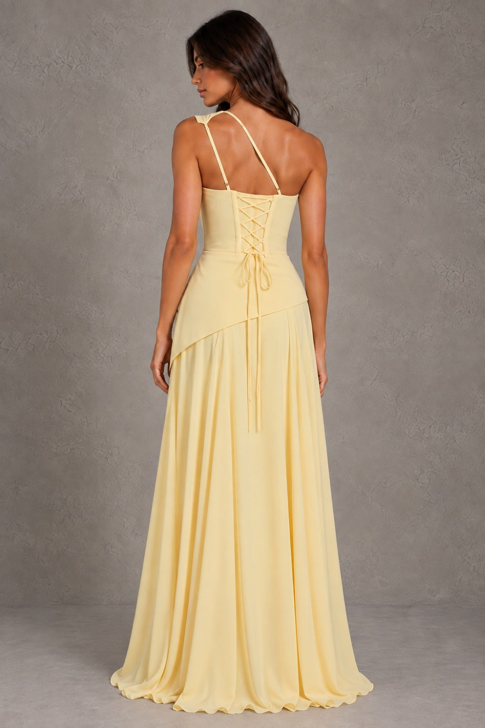 Dressime A Line One Shoulder Sleeveless Chiffon Pleated Maxi Prom Dresses