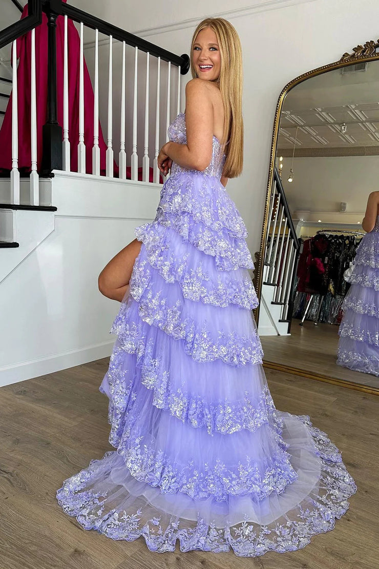 Dressime Wome's Sparrkly Prom Dresses A Line One Shoulder Tulle Sequin-Embroidery Tiered Evening Dresses with Slit dressime Dressime Wome's Sparrkly Prom Dresses A Line One Shoulder Tulle Sequin-Embroidery Tiered Evening Dresses with Slit dressime