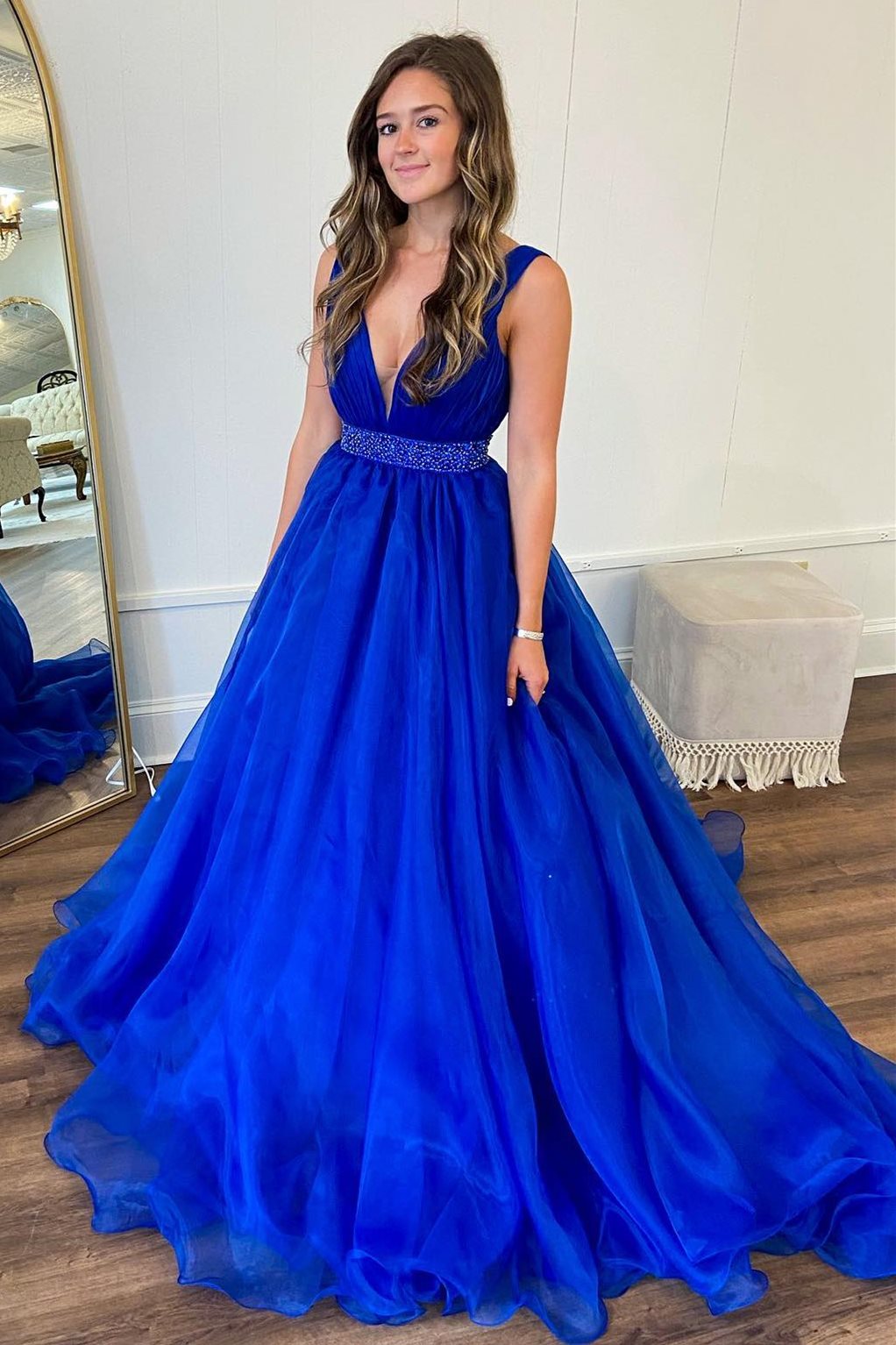 Dressime Women Red A-Line Organza Plunge V Neck Long Prom Dress with Beaded Sash dressime Dressime Women Red A-Line Organza Plunge V Neck Long Prom Dress with Beaded Sash dressime