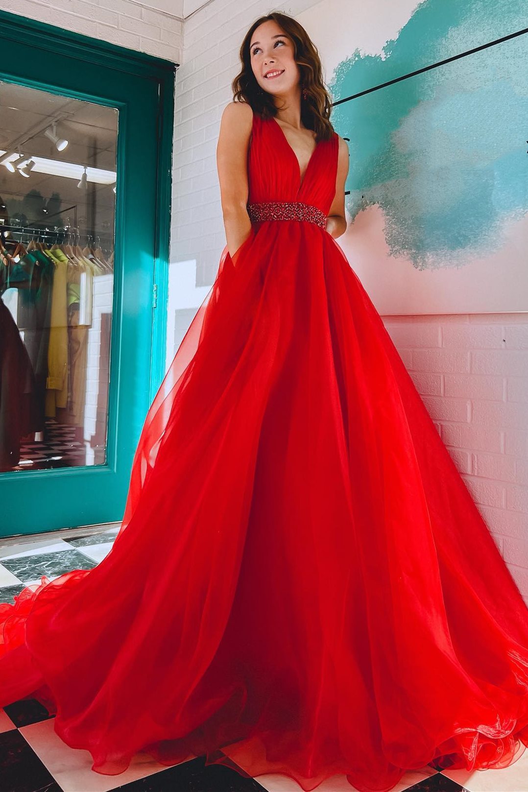 blue dress for baby girl Dressime Women Red A-Line Organza Plunge V Neck Long Prom Dress with Beaded Sash dressime blue dress for baby girl Dressime Women Red A-Line Organza Plunge V Neck Long Prom Dress with Beaded Sash dressime