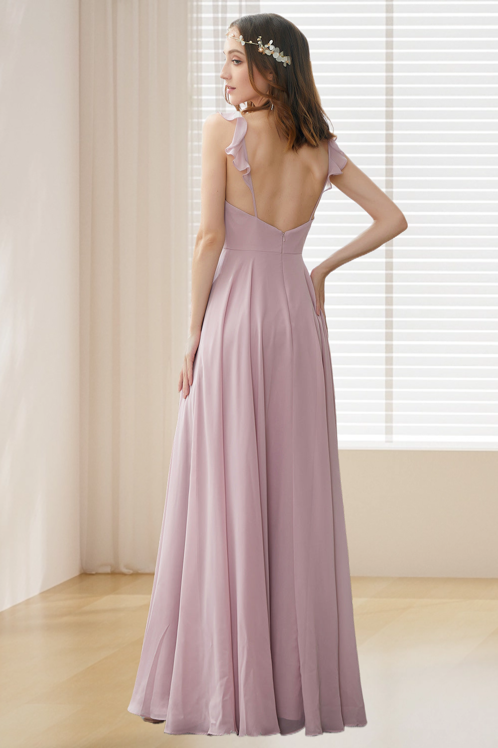 Dressime A Line Spaghetti Straps Chiffon Bridesmaid Dress dressime
