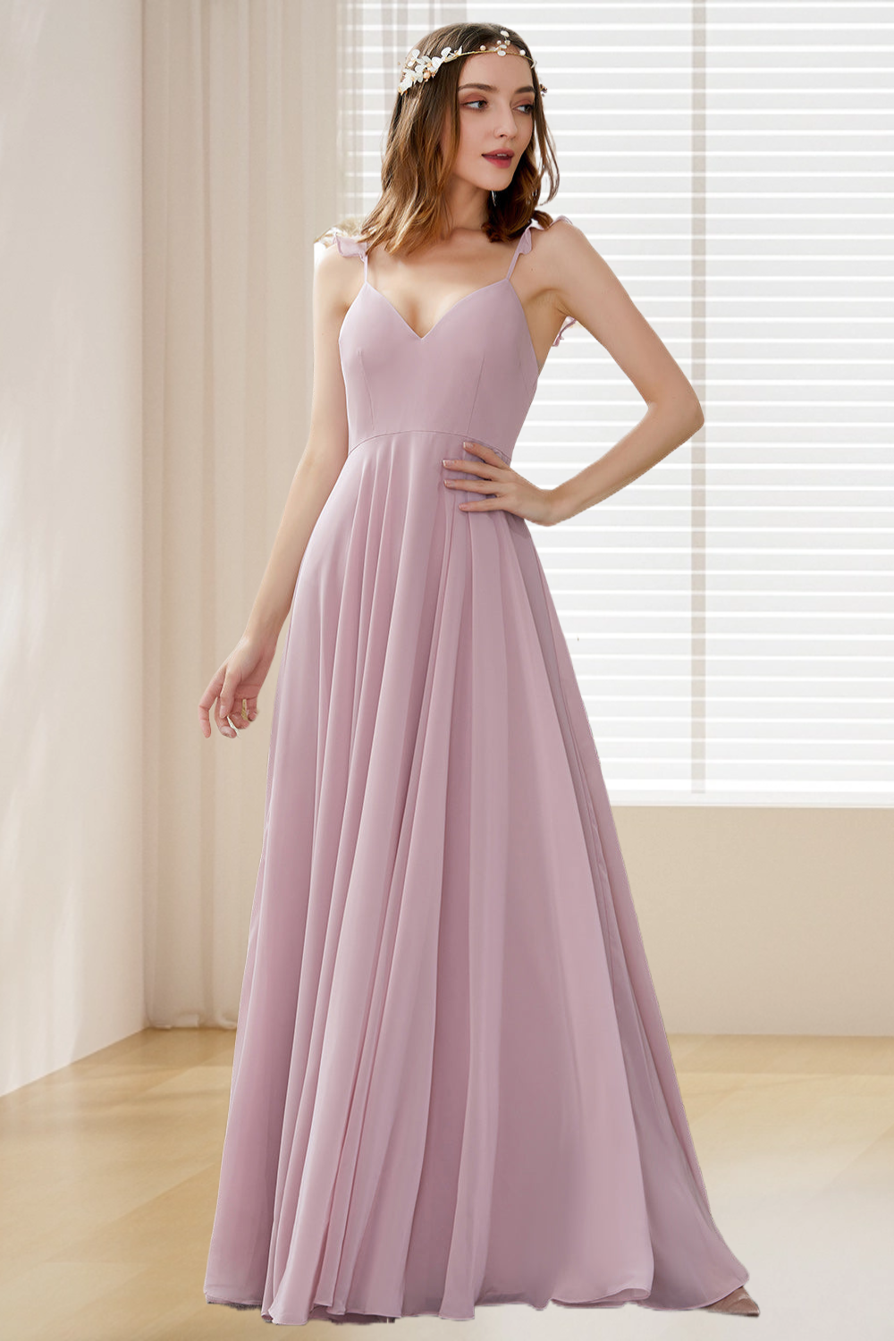 Dressime A Line Spaghetti Straps Chiffon Bridesmaid Dress dressime