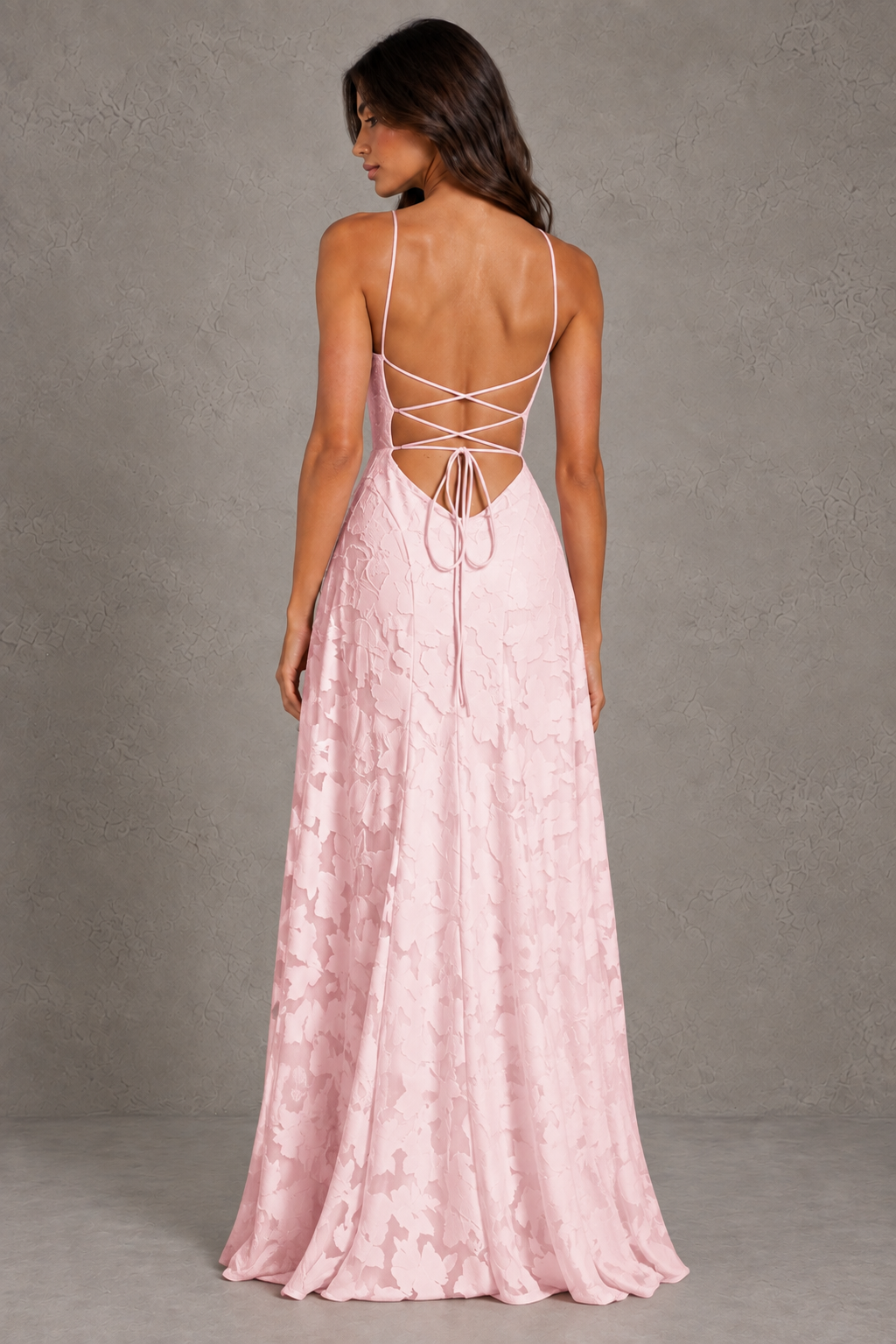 Dressime A Line Spaghetti Straps Floral Burnout Long Bridesmaid Dresses