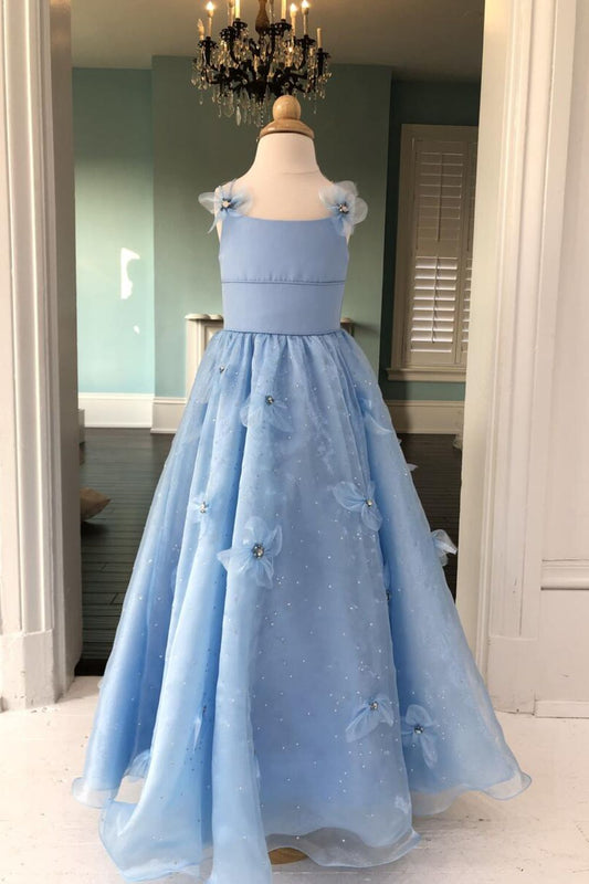 Dressime A Line Spaghetti Straps Tulle Girl Pageant Dress With 3D Flower dressime