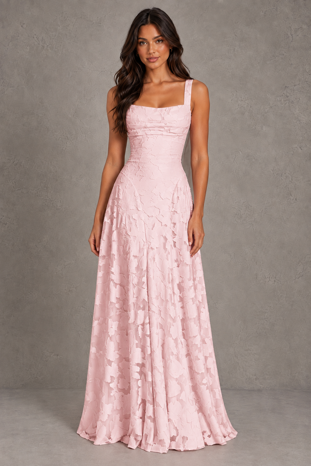Dressime A Line Square Neck Floral Burnout Long Bridesmaid Dresses