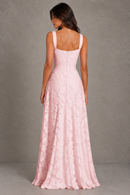 Dressime A Line Square Neck Floral Burnout Long Bridesmaid Dresses