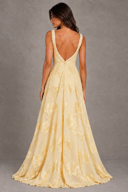 Dressime A Line Square Neck Floral Embroidery Long Prom Dresses With Pearls