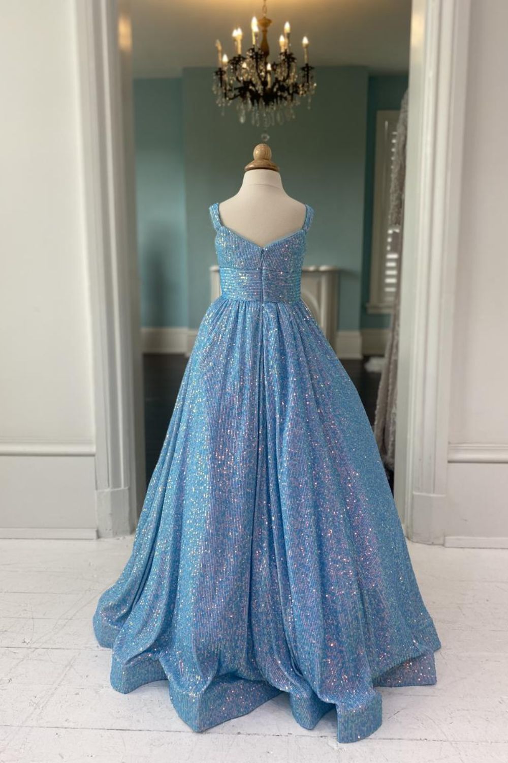 Dressime A-Line Square Neck Straps Sequin Girl Pageant Dress dressime Dressime A-Line Square Neck Straps Sequin Girl Pageant Dress dressime