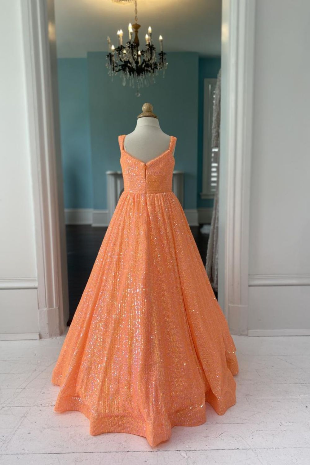 Dressime A-Line Square Neck Straps Sequin Girl Pageant Dress dressime Dressime A-Line Square Neck Straps Sequin Girl Pageant Dress dressime