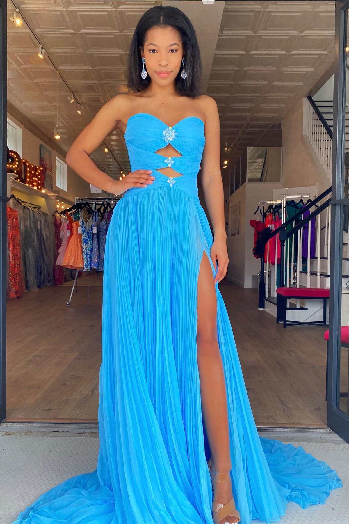 Dressime A Line Strapless Beaded Cutout Slit Long Prom Dress with Ball dressime Dressime A Line Strapless Beaded Cutout Slit Long Prom Dress with Ball dressime