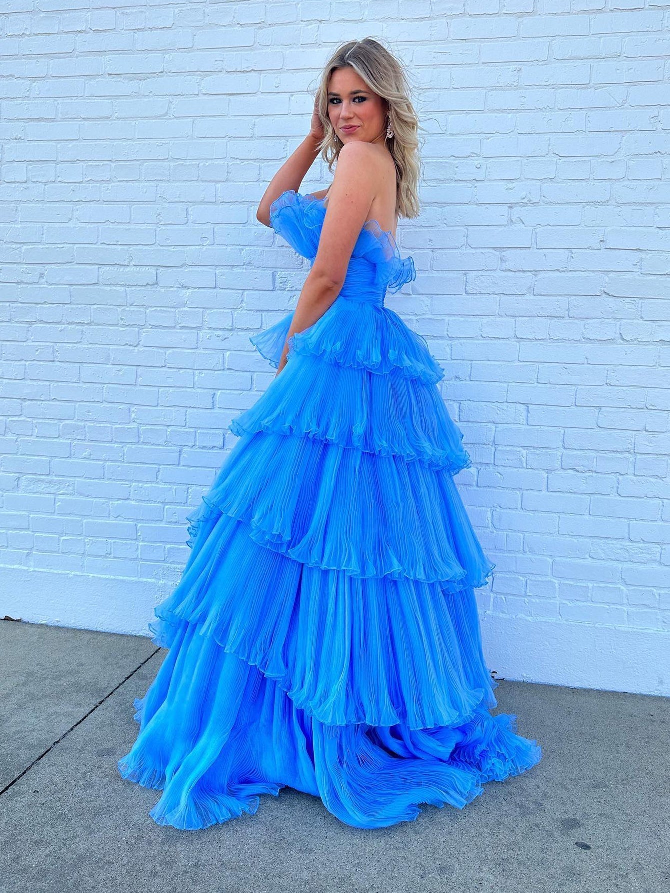 Dressime A Line Strapless Princess Tulle Tiered Layers Ruffles Long Pr – dressime Dressime A Line Strapless Princess Tulle Tiered Layers Ruffles Long Pr – dressime