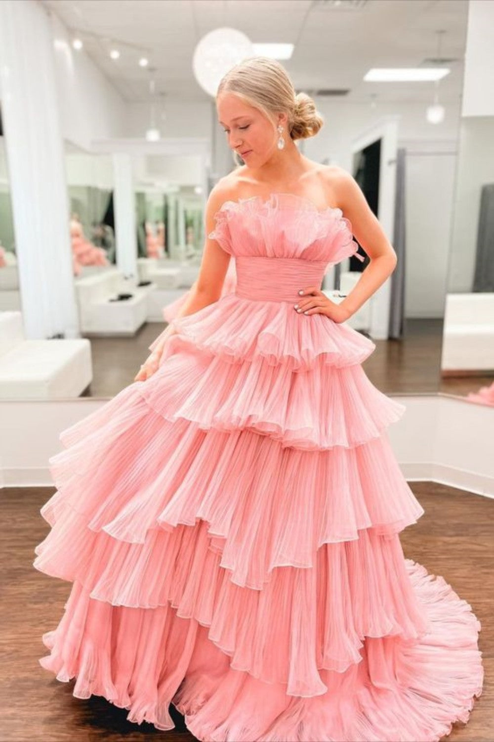 Dressime A Line Strapless Princess Tulle Tiered Layers Ruffles Long Pr dressime Dressime A Line Strapless Princess Tulle Tiered Layers Ruffles Long Pr dressime
