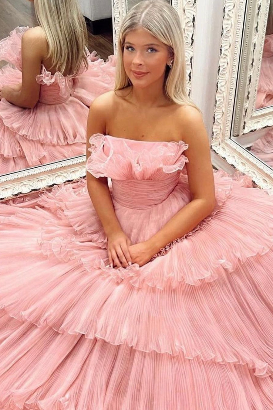 Dressime A Line Strapless Princess Tulle Tiered Layers Ruffles Long Pr dressime Dressime A Line Strapless Princess Tulle Tiered Layers Ruffles Long Pr dressime