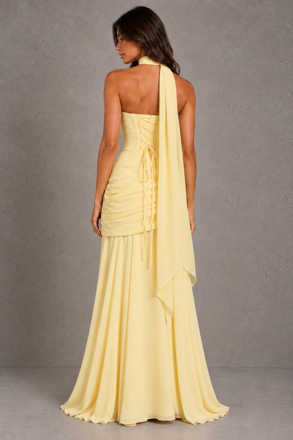 Dressime A Line Strapless Sleeveless Chiffon Pleated Maxi Prom Dresses With Scarf