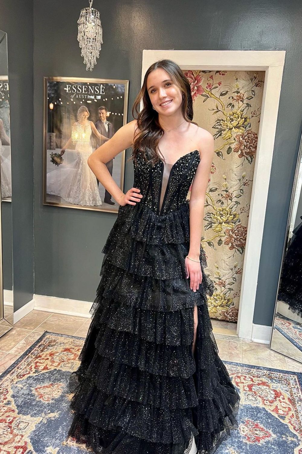 Dressime A Line Strapless Tulle Tiered Ruffle Prom Dress With Slit dressime Dressime A Line Strapless Tulle Tiered Ruffle Prom Dress With Slit dressime