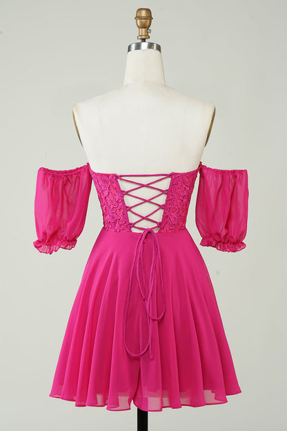 Dressime A Line Sweehteart Chiffon Short/Mini Homecoming Dress With Applique dressime