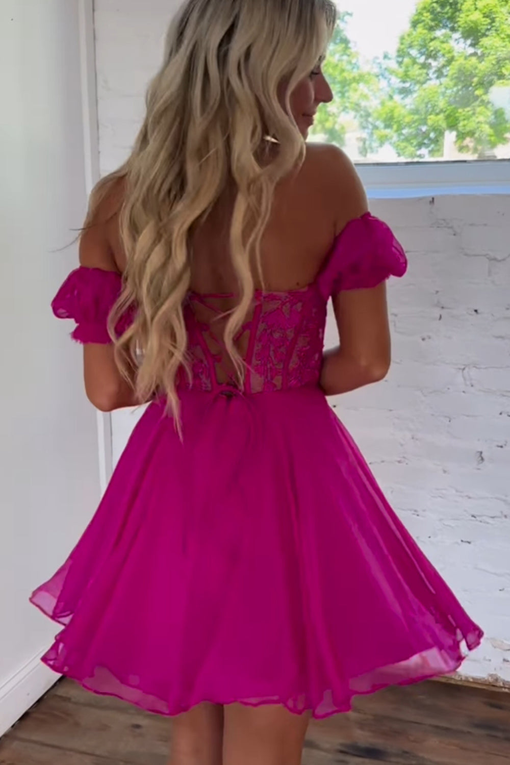 Dressime A Line Sweehteart Chiffon Short/Mini Homecoming Dress With Applique dressime