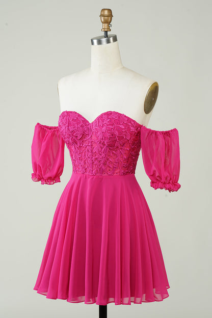 Dressime A Line Sweehteart Chiffon Short/Mini Homecoming Dress With Applique dressime