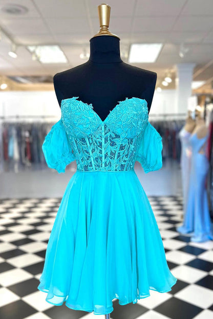 Dressime A Line Sweehteart Chiffon Short/Mini Homecoming Dress With Applique dressime