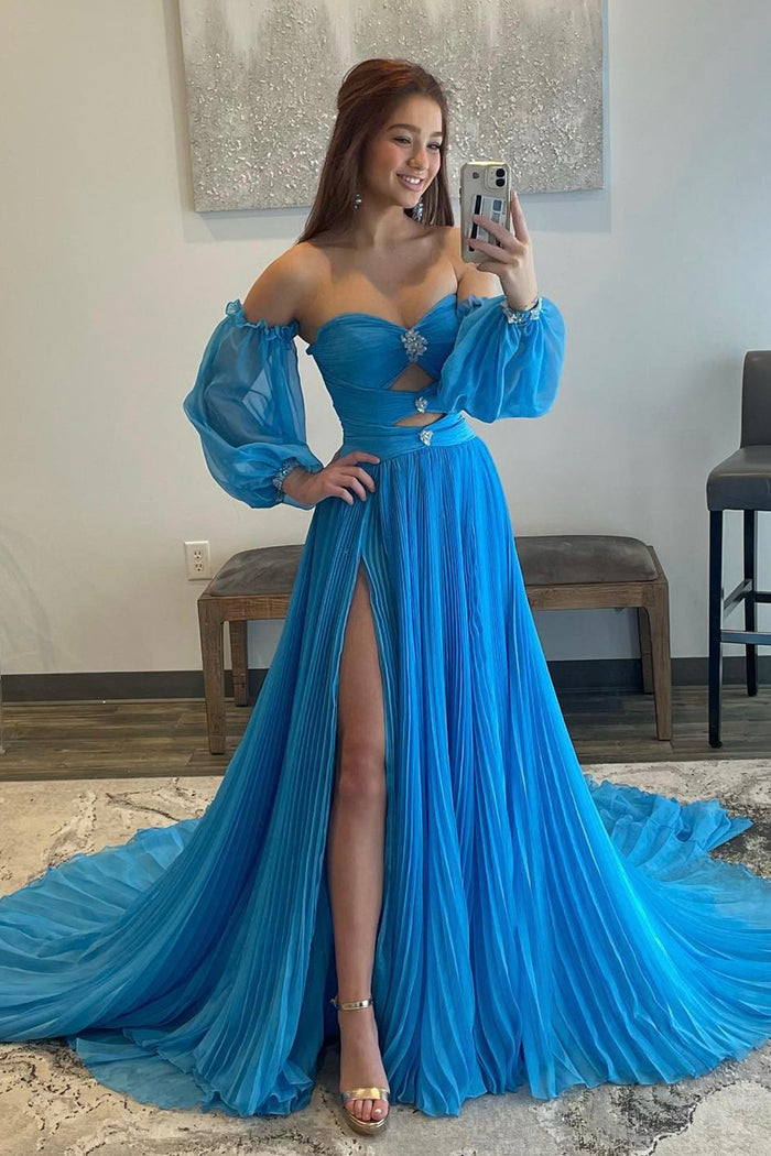 Dressime A Line Sweetheart Beades Chiffon Prom Dresses with Slit dressime Dressime A Line Sweetheart Beades Chiffon Prom Dresses with Slit dressime