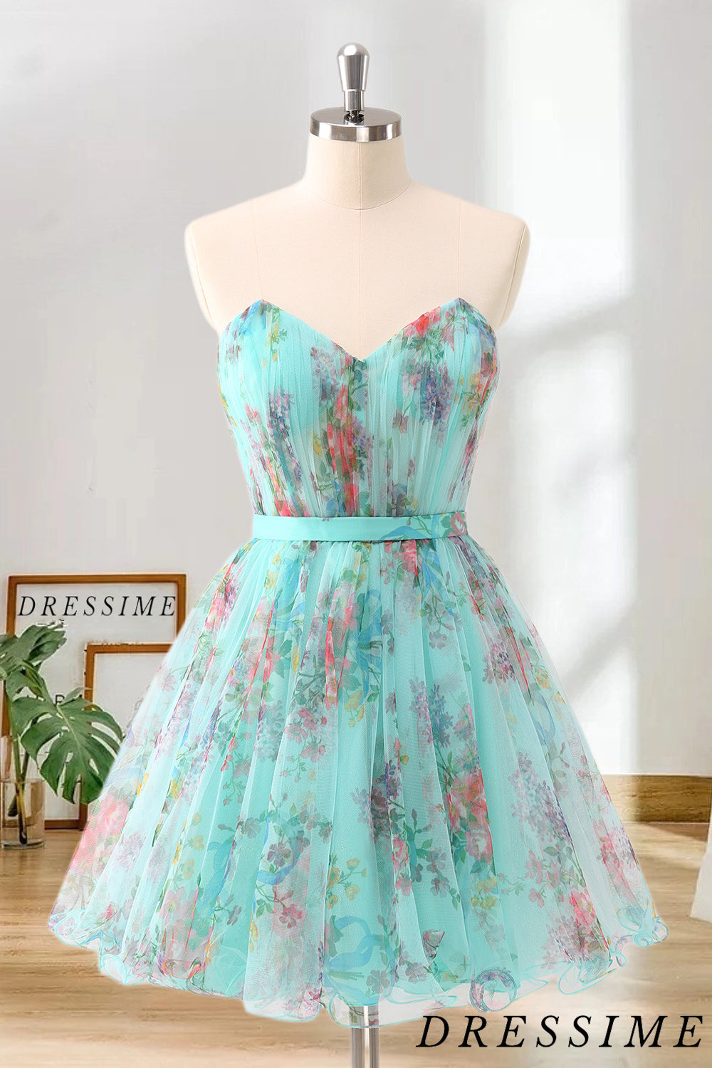Dressime A Line Sweetheart Chiffon Floral Print Short/Mini Homecoming – dressime