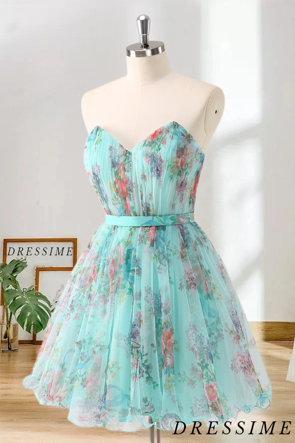 Dressime A Line Sweetheart Chiffon Floral Print Short/Mini Homecoming dressime Dressime A Line Sweetheart Chiffon Floral Print Short/Mini Homecoming dressime