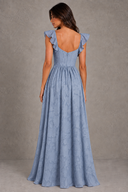 Dressime A Line Sweetheart Floral Burnout Ruched Long Bridesmaid Dresses With Ruffles
