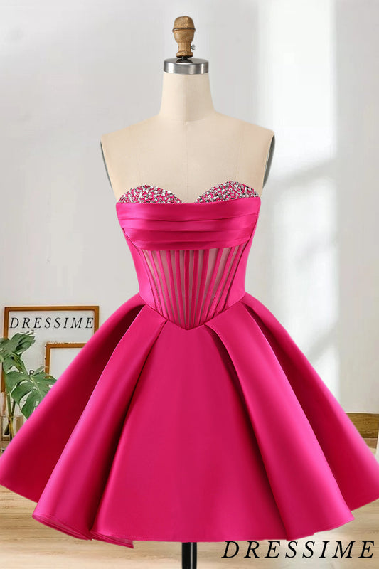 Dressime A Line Sweetheart Satin Homecoming Dress with Beading dressime