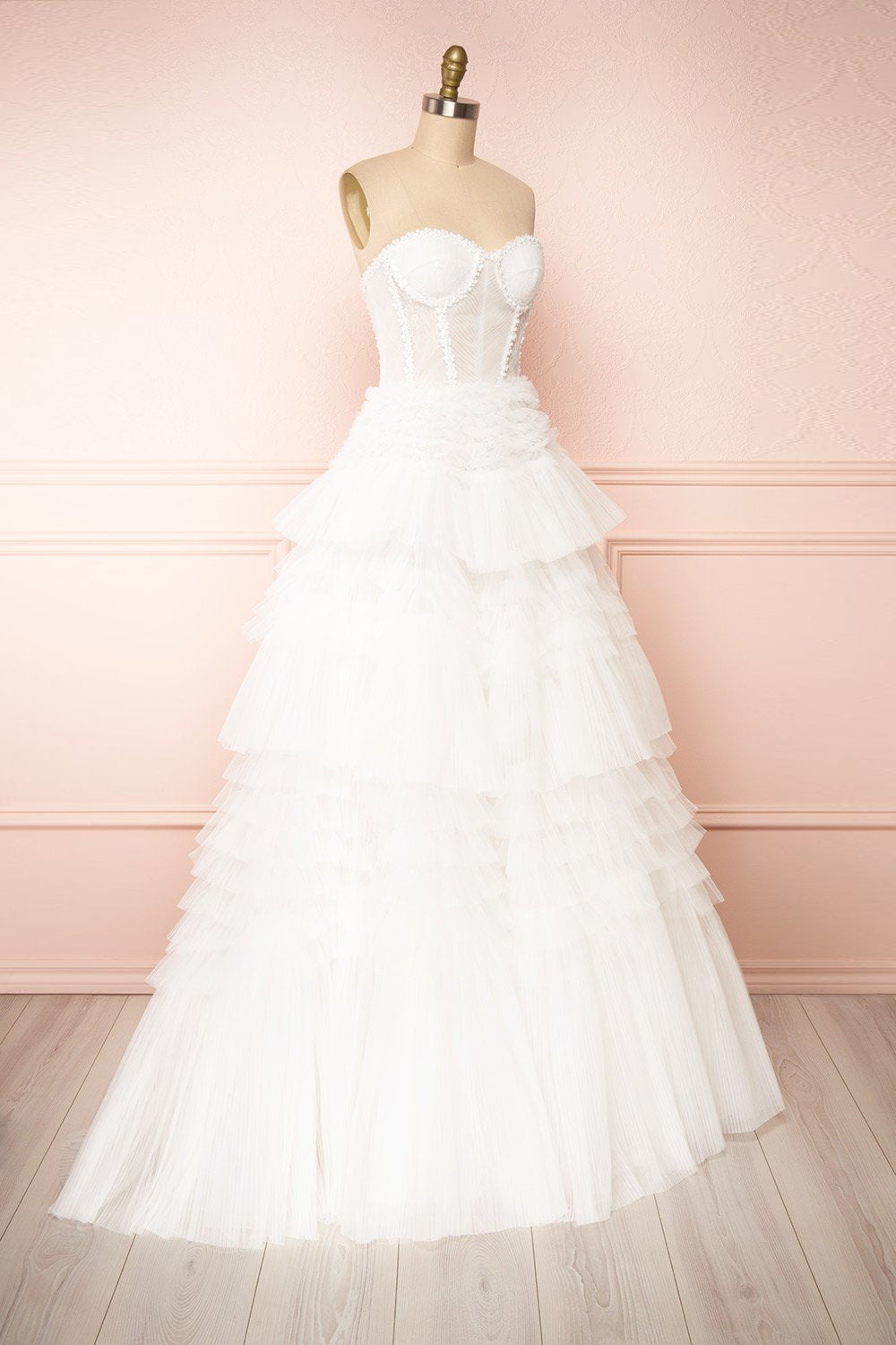 Dressime A Line Sweetheart Tulle Tiered Long Prom Dress dressime