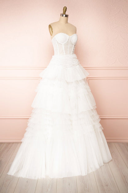 Dressime A Line Sweetheart Tulle Tiered Long Prom Dress dressime