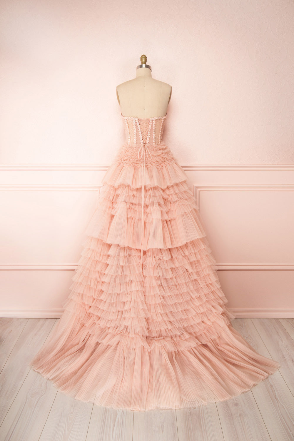 Dressime A Line Sweetheart Tulle Tiered Long Prom Dress dressime