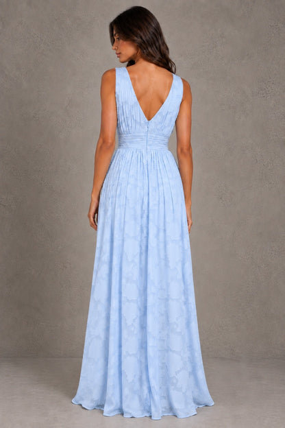 Dressime A Line V Neck Floral Burnout Long Bridesmaid Dresses With Slit