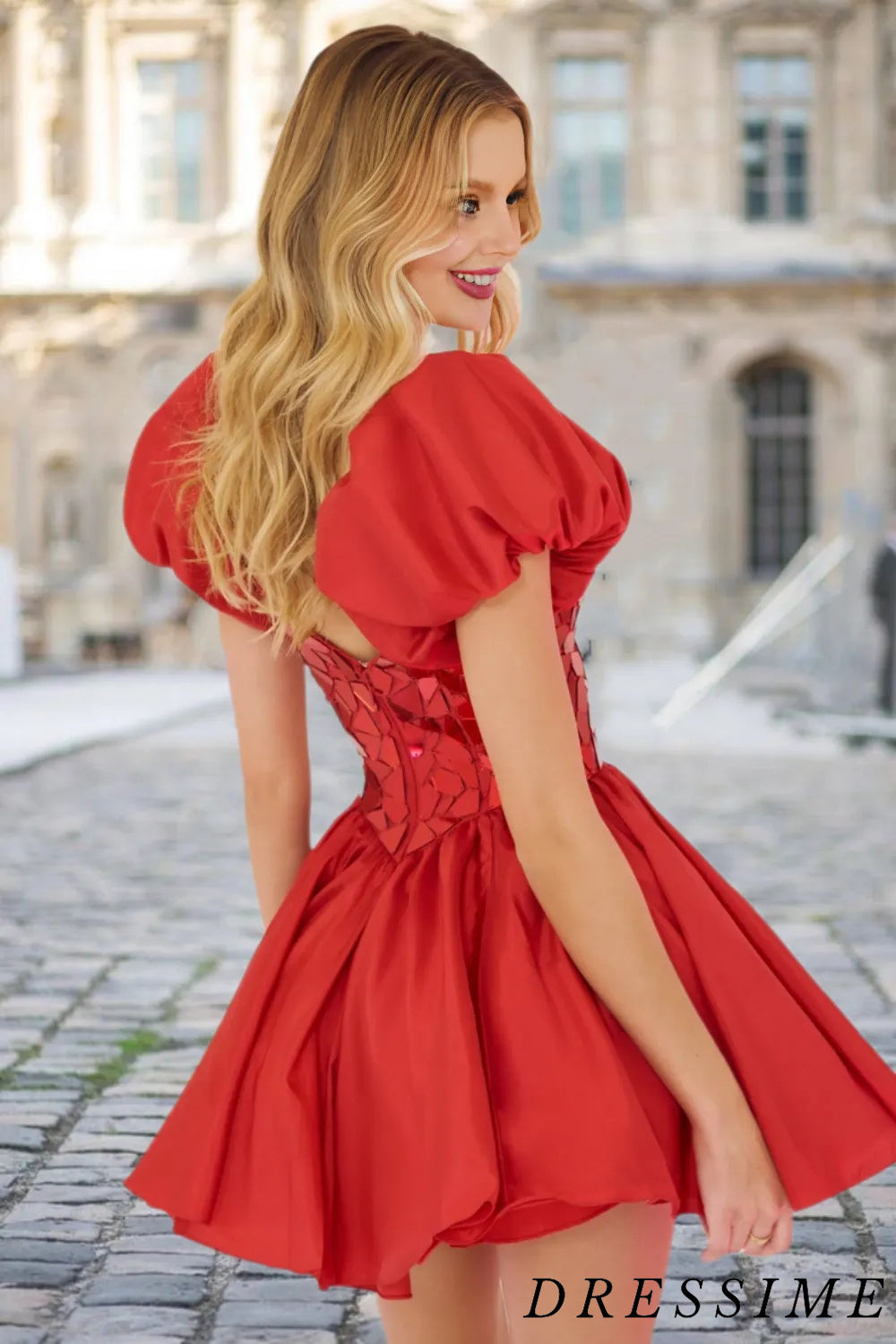 Dressime A Line V Neck Satin Short/Mini Homecoming Dresses With Mirror dressime Dressime A Line V Neck Satin Short/Mini Homecoming Dresses With Mirror dressime