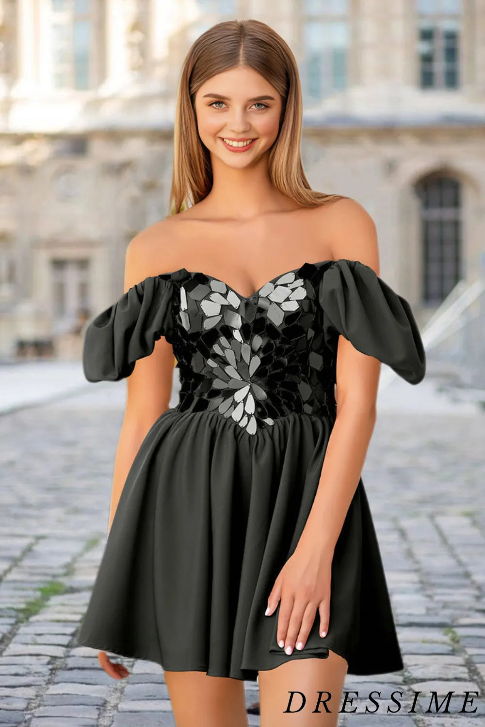 Dressime A Line V Neck Satin Short/Mini Homecoming Dresses With Mirror dressime Dressime A Line V Neck Satin Short/Mini Homecoming Dresses With Mirror dressime