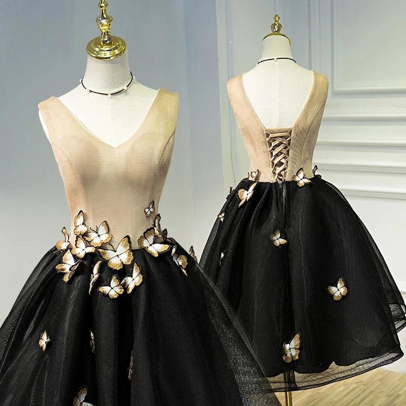 Dressime A Line V Neck Tulle Short/Mini Homecoming Dress With Butterfly dressime