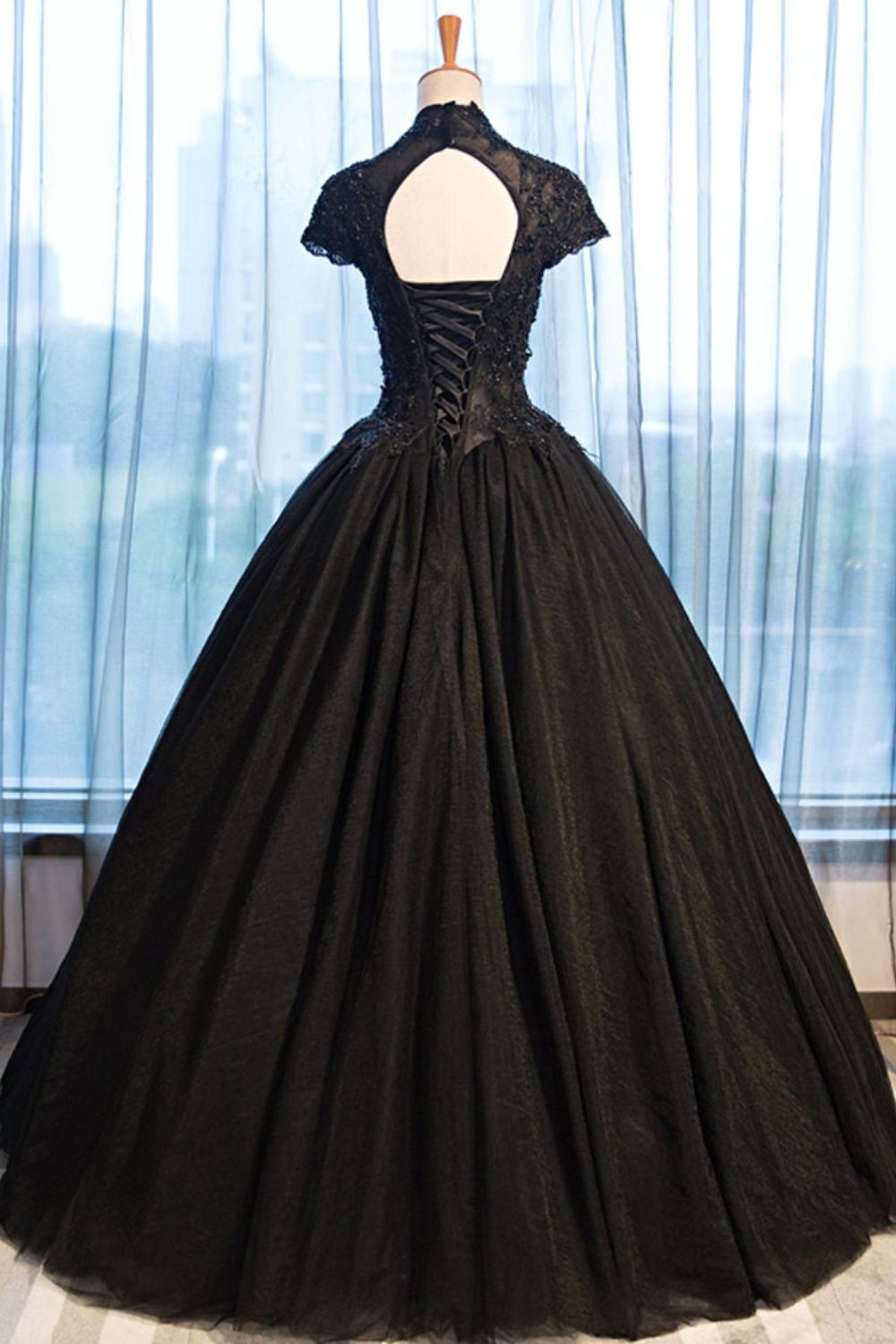 Dressime Ball Gown High Neck Tulle Princess Dress With Beaded dressime