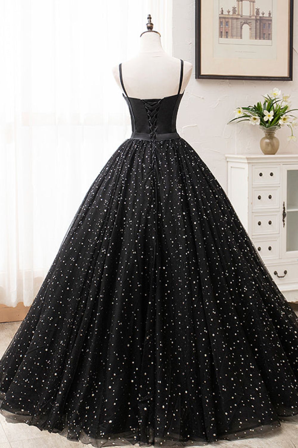 Dressime Ball Gown Spaghetti Straps Satin Long Princess Dress dressime