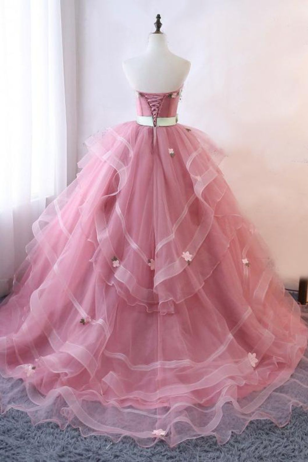 Dressime Ball Gown Strapless Tulle Tiered Long Princess Dress dressime